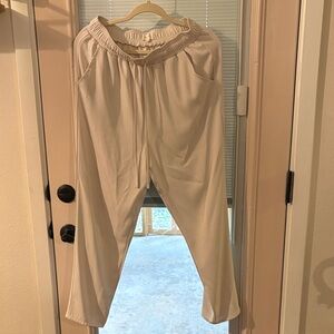 Cream Elastic Waist Athletic pants